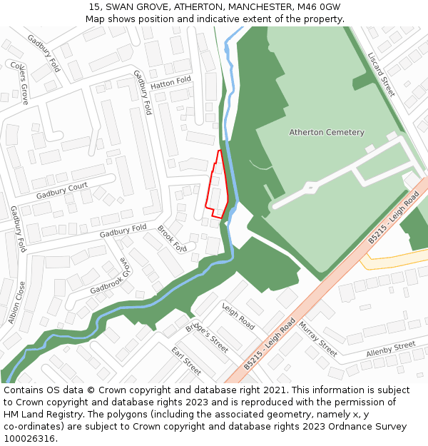 15, SWAN GROVE, ATHERTON, MANCHESTER, M46 0GW: Location map and indicative extent of plot