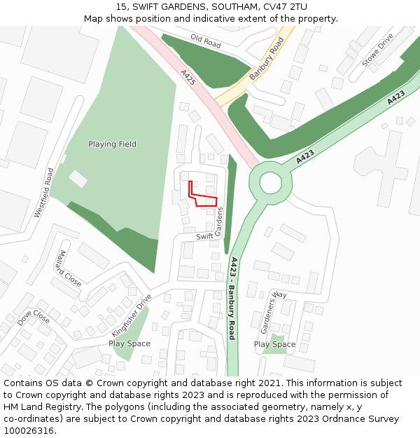 15, SWIFT GARDENS, SOUTHAM, CV47 2TU: Location map and indicative extent of plot
