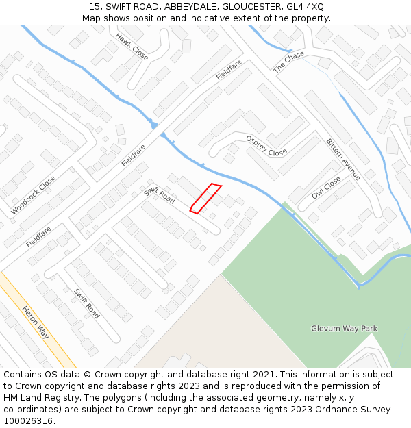 15, SWIFT ROAD, ABBEYDALE, GLOUCESTER, GL4 4XQ: Location map and indicative extent of plot