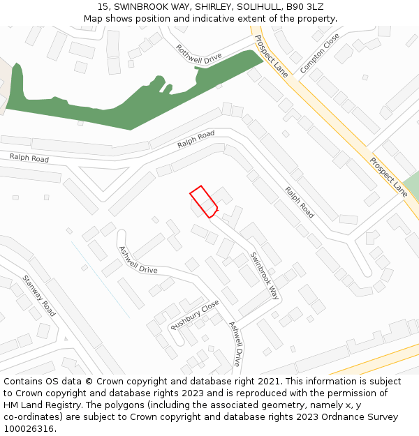 15, SWINBROOK WAY, SHIRLEY, SOLIHULL, B90 3LZ: Location map and indicative extent of plot
