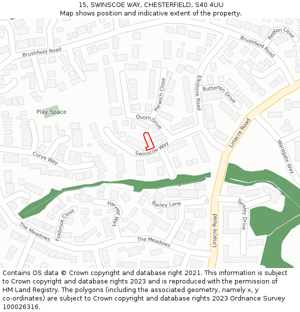 15, SWINSCOE WAY, CHESTERFIELD, S40 4UU: Location map and indicative extent of plot