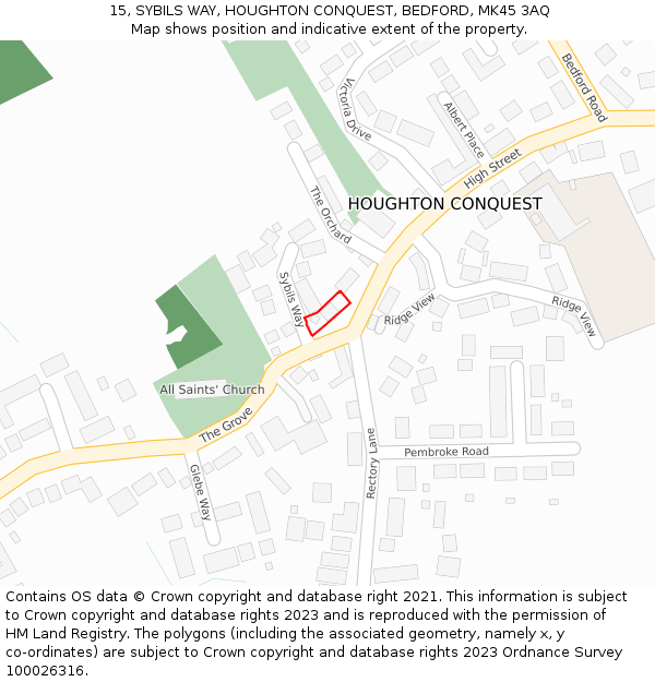15, SYBILS WAY, HOUGHTON CONQUEST, BEDFORD, MK45 3AQ: Location map and indicative extent of plot