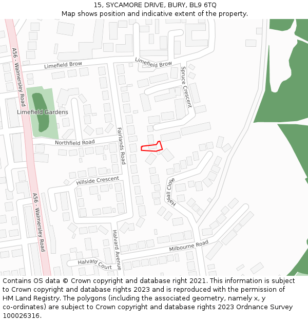 15, SYCAMORE DRIVE, BURY, BL9 6TQ: Location map and indicative extent of plot