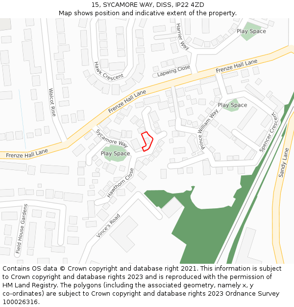 15, SYCAMORE WAY, DISS, IP22 4ZD: Location map and indicative extent of plot