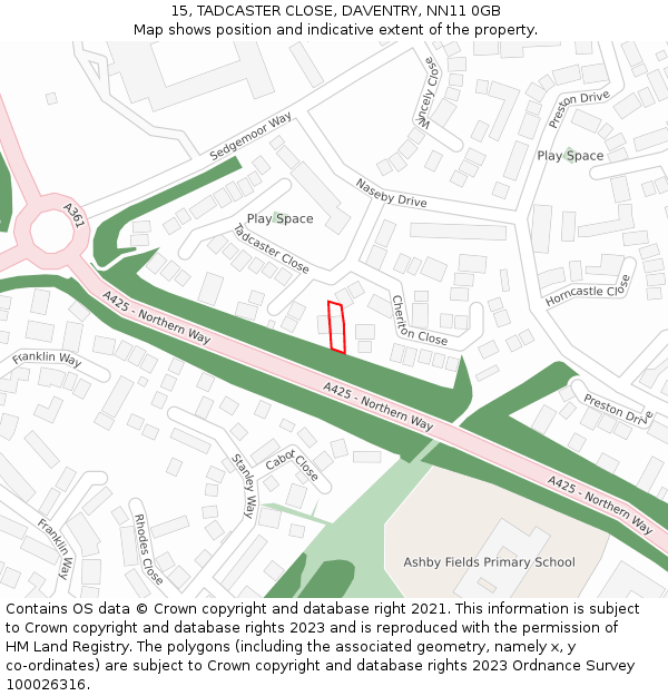 15, TADCASTER CLOSE, DAVENTRY, NN11 0GB: Location map and indicative extent of plot