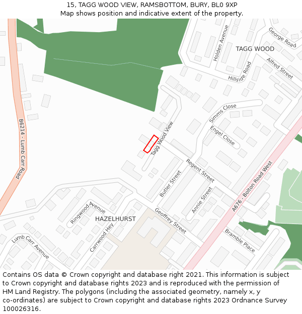 15, TAGG WOOD VIEW, RAMSBOTTOM, BURY, BL0 9XP: Location map and indicative extent of plot