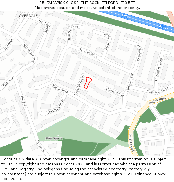 15, TAMARISK CLOSE, THE ROCK, TELFORD, TF3 5EE: Location map and indicative extent of plot