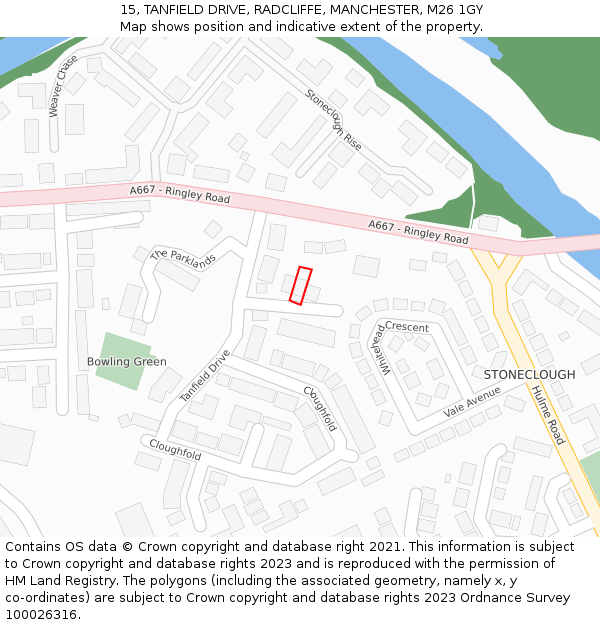 15, TANFIELD DRIVE, RADCLIFFE, MANCHESTER, M26 1GY: Location map and indicative extent of plot