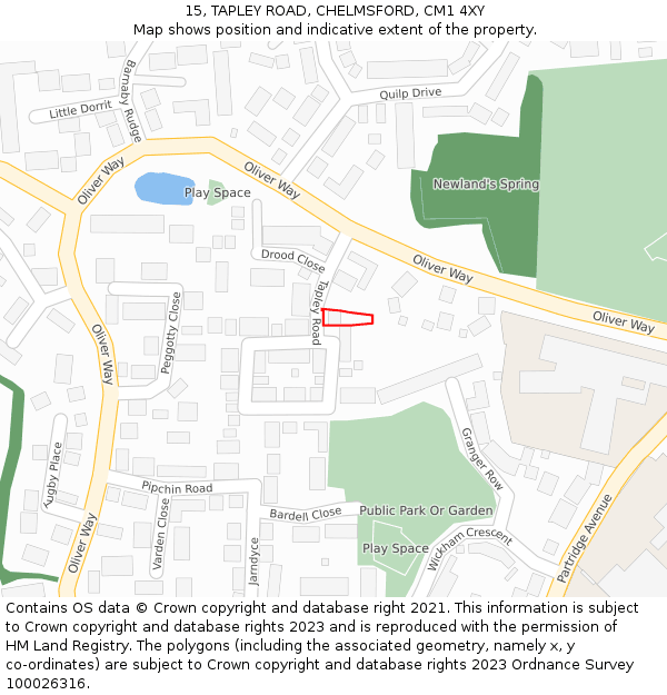 15, TAPLEY ROAD, CHELMSFORD, CM1 4XY: Location map and indicative extent of plot