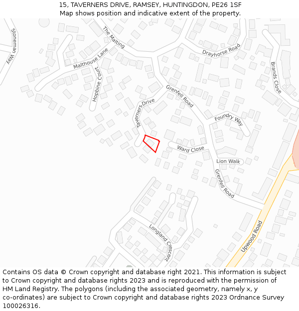 15, TAVERNERS DRIVE, RAMSEY, HUNTINGDON, PE26 1SF: Location map and indicative extent of plot