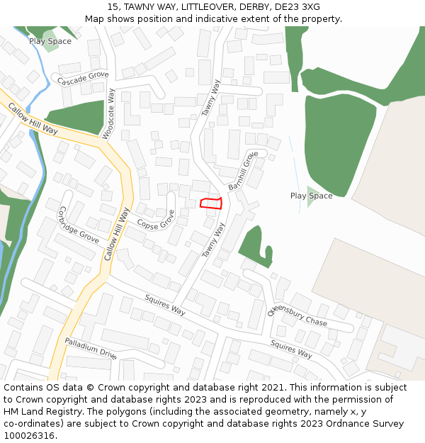 15, TAWNY WAY, LITTLEOVER, DERBY, DE23 3XG: Location map and indicative extent of plot