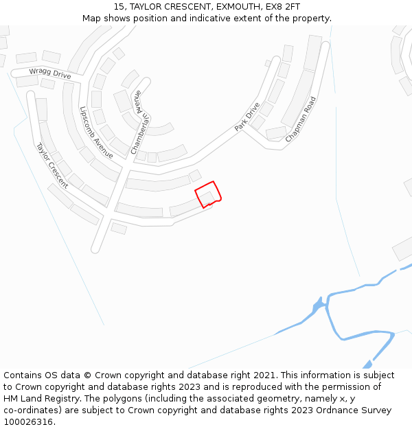 15, TAYLOR CRESCENT, EXMOUTH, EX8 2FT: Location map and indicative extent of plot