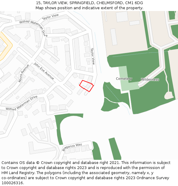 15, TAYLOR VIEW, SPRINGFIELD, CHELMSFORD, CM1 6DG: Location map and indicative extent of plot