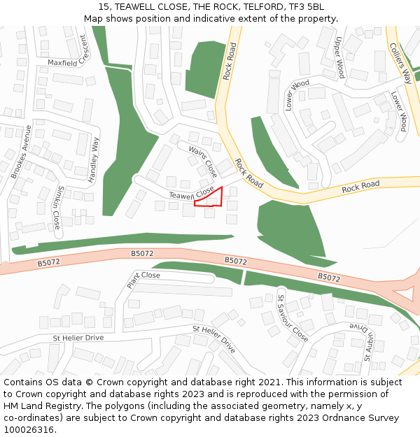 15, TEAWELL CLOSE, THE ROCK, TELFORD, TF3 5BL: Location map and indicative extent of plot