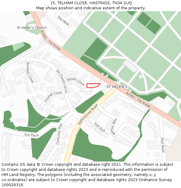 15, TELHAM CLOSE, HASTINGS, TN34 2UQ: Location map and indicative extent of plot