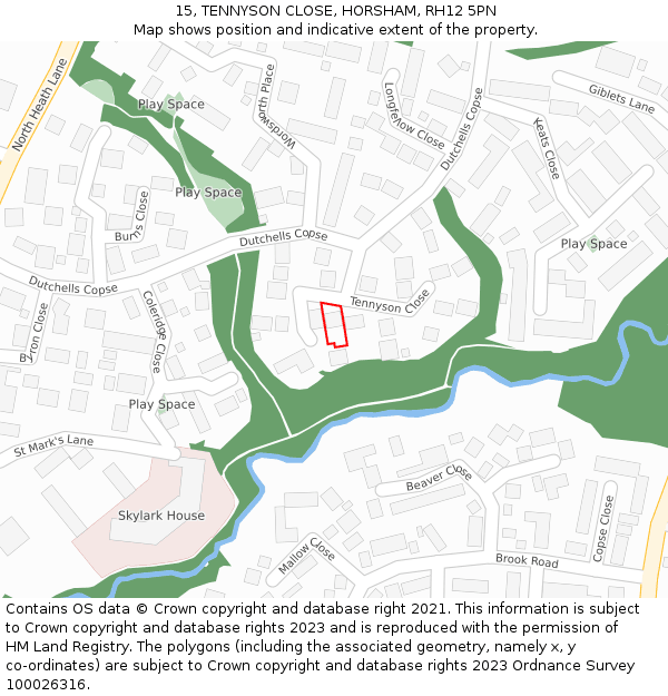 15, TENNYSON CLOSE, HORSHAM, RH12 5PN: Location map and indicative extent of plot