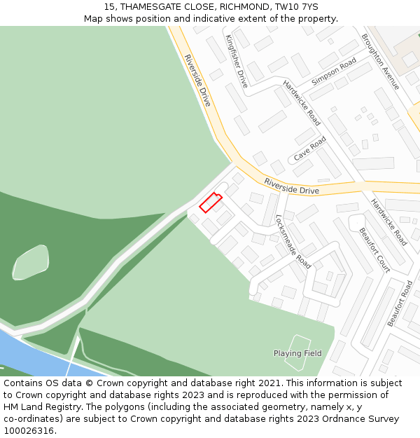 15, THAMESGATE CLOSE, RICHMOND, TW10 7YS: Location map and indicative extent of plot