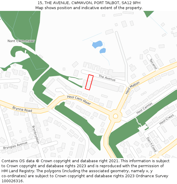 15, THE AVENUE, CWMAVON, PORT TALBOT, SA12 9PH: Location map and indicative extent of plot