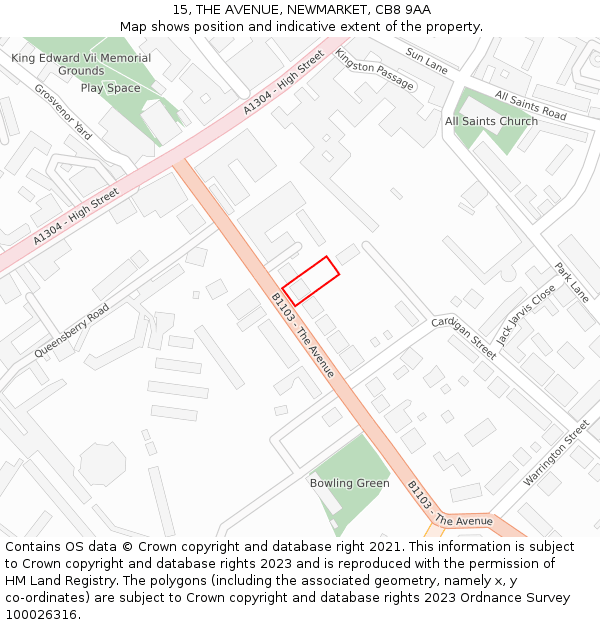 15, THE AVENUE, NEWMARKET, CB8 9AA: Location map and indicative extent of plot