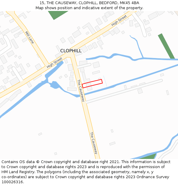 15, THE CAUSEWAY, CLOPHILL, BEDFORD, MK45 4BA: Location map and indicative extent of plot