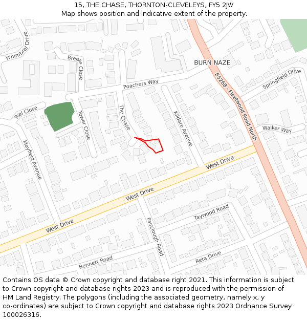 15, THE CHASE, THORNTON-CLEVELEYS, FY5 2JW: Location map and indicative extent of plot