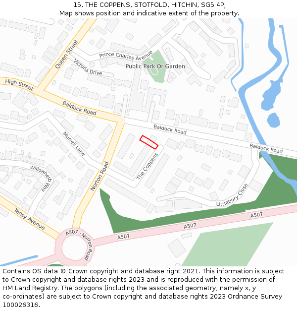 15, THE COPPENS, STOTFOLD, HITCHIN, SG5 4PJ: Location map and indicative extent of plot