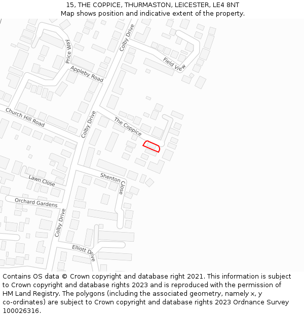 15, THE COPPICE, THURMASTON, LEICESTER, LE4 8NT: Location map and indicative extent of plot