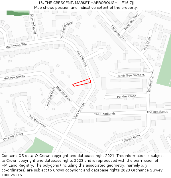 15, THE CRESCENT, MARKET HARBOROUGH, LE16 7JJ: Location map and indicative extent of plot