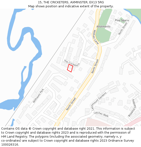 15, THE CRICKETERS, AXMINSTER, EX13 5RG: Location map and indicative extent of plot