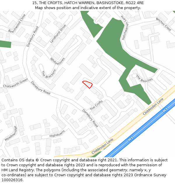 15, THE CROFTS, HATCH WARREN, BASINGSTOKE, RG22 4RE: Location map and indicative extent of plot