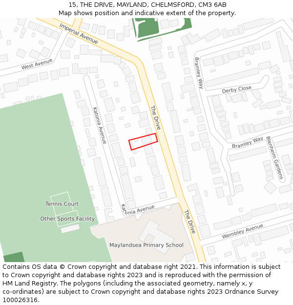 15, THE DRIVE, MAYLAND, CHELMSFORD, CM3 6AB: Location map and indicative extent of plot