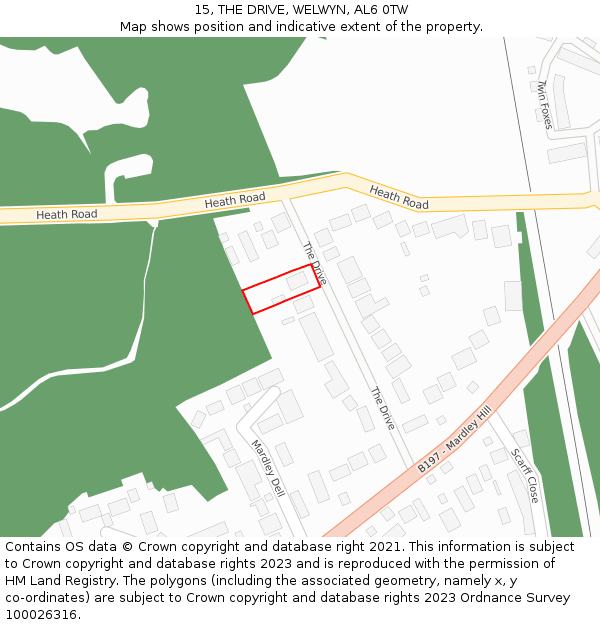 15, THE DRIVE, WELWYN, AL6 0TW: Location map and indicative extent of plot