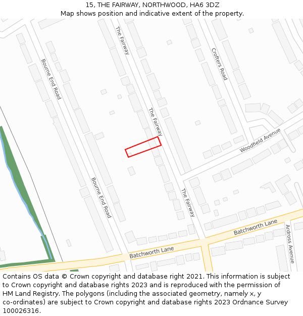 15, THE FAIRWAY, NORTHWOOD, HA6 3DZ: Location map and indicative extent of plot