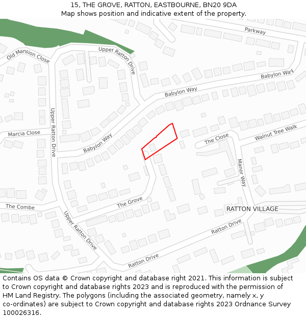 15, THE GROVE, RATTON, EASTBOURNE, BN20 9DA: Location map and indicative extent of plot
