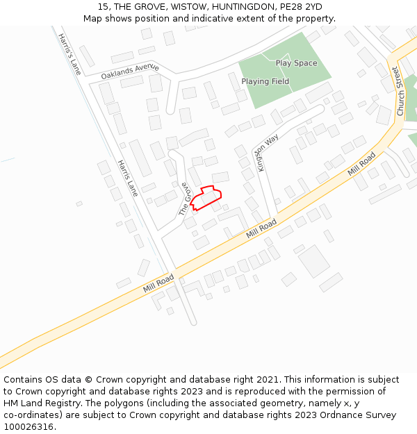 15, THE GROVE, WISTOW, HUNTINGDON, PE28 2YD: Location map and indicative extent of plot