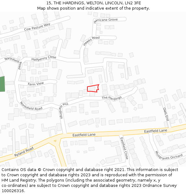 15, THE HARDINGS, WELTON, LINCOLN, LN2 3FE: Location map and indicative extent of plot