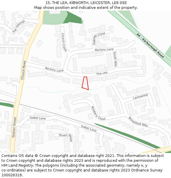 15, THE LEA, KIBWORTH, LEICESTER, LE8 0SE: Location map and indicative extent of plot