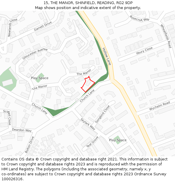 15, THE MANOR, SHINFIELD, READING, RG2 9DP: Location map and indicative extent of plot