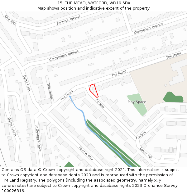 15, THE MEAD, WATFORD, WD19 5BX: Location map and indicative extent of plot