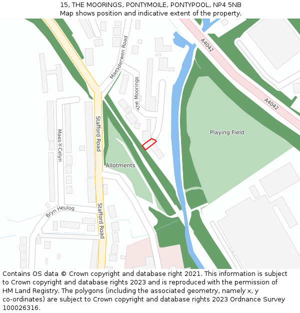 15, THE MOORINGS, PONTYMOILE, PONTYPOOL, NP4 5NB: Location map and indicative extent of plot