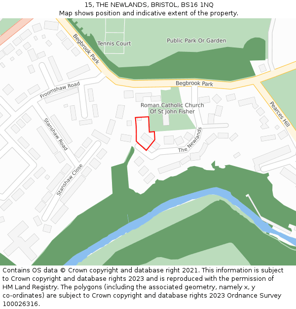 15, THE NEWLANDS, BRISTOL, BS16 1NQ: Location map and indicative extent of plot