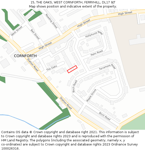 15, THE OAKS, WEST CORNFORTH, FERRYHILL, DL17 9JT: Location map and indicative extent of plot