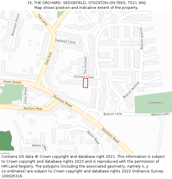 15, THE ORCHARD, SEDGEFIELD, STOCKTON-ON-TEES, TS21 3AQ: Location map and indicative extent of plot