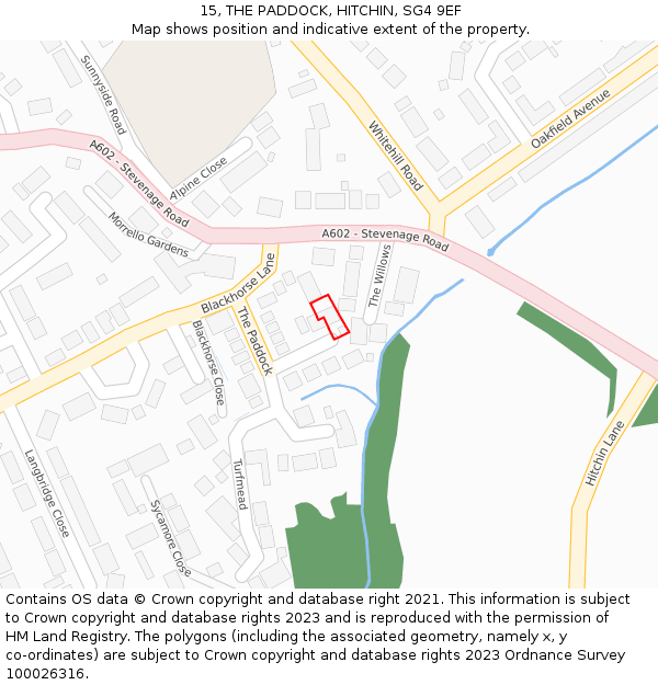 15, THE PADDOCK, HITCHIN, SG4 9EF: Location map and indicative extent of plot
