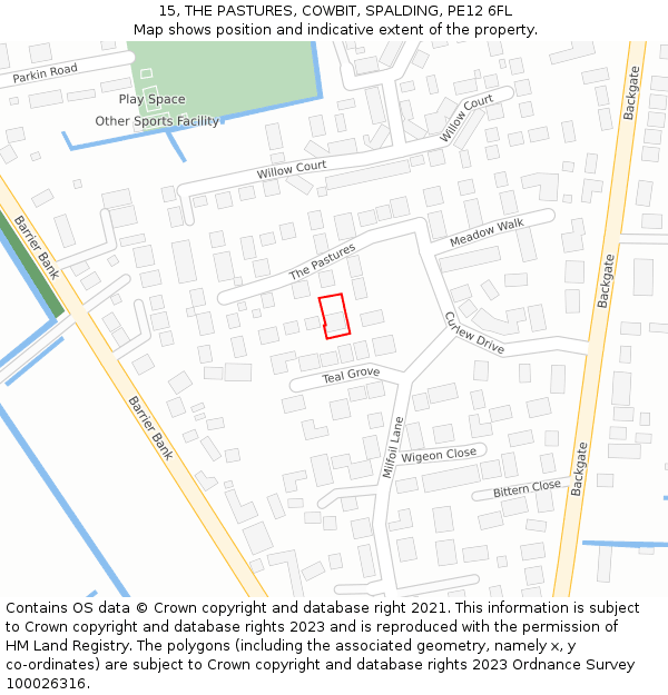 15, THE PASTURES, COWBIT, SPALDING, PE12 6FL: Location map and indicative extent of plot
