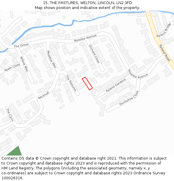 15, THE PASTURES, WELTON, LINCOLN, LN2 3FD: Location map and indicative extent of plot