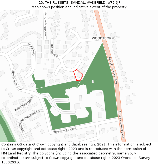 15, THE RUSSETS, SANDAL, WAKEFIELD, WF2 6JF: Location map and indicative extent of plot