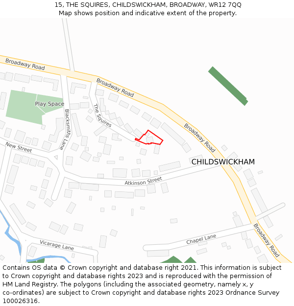 15, THE SQUIRES, CHILDSWICKHAM, BROADWAY, WR12 7QQ: Location map and indicative extent of plot