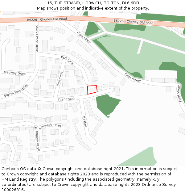 15, THE STRAND, HORWICH, BOLTON, BL6 6DB: Location map and indicative extent of plot