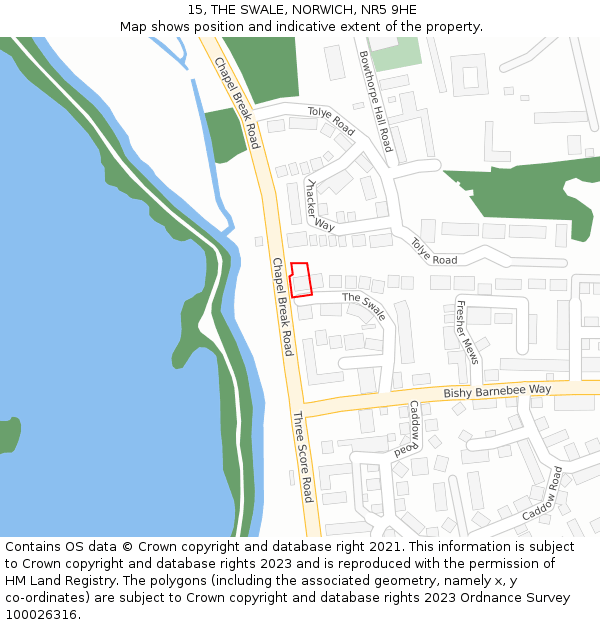 15, THE SWALE, NORWICH, NR5 9HE: Location map and indicative extent of plot